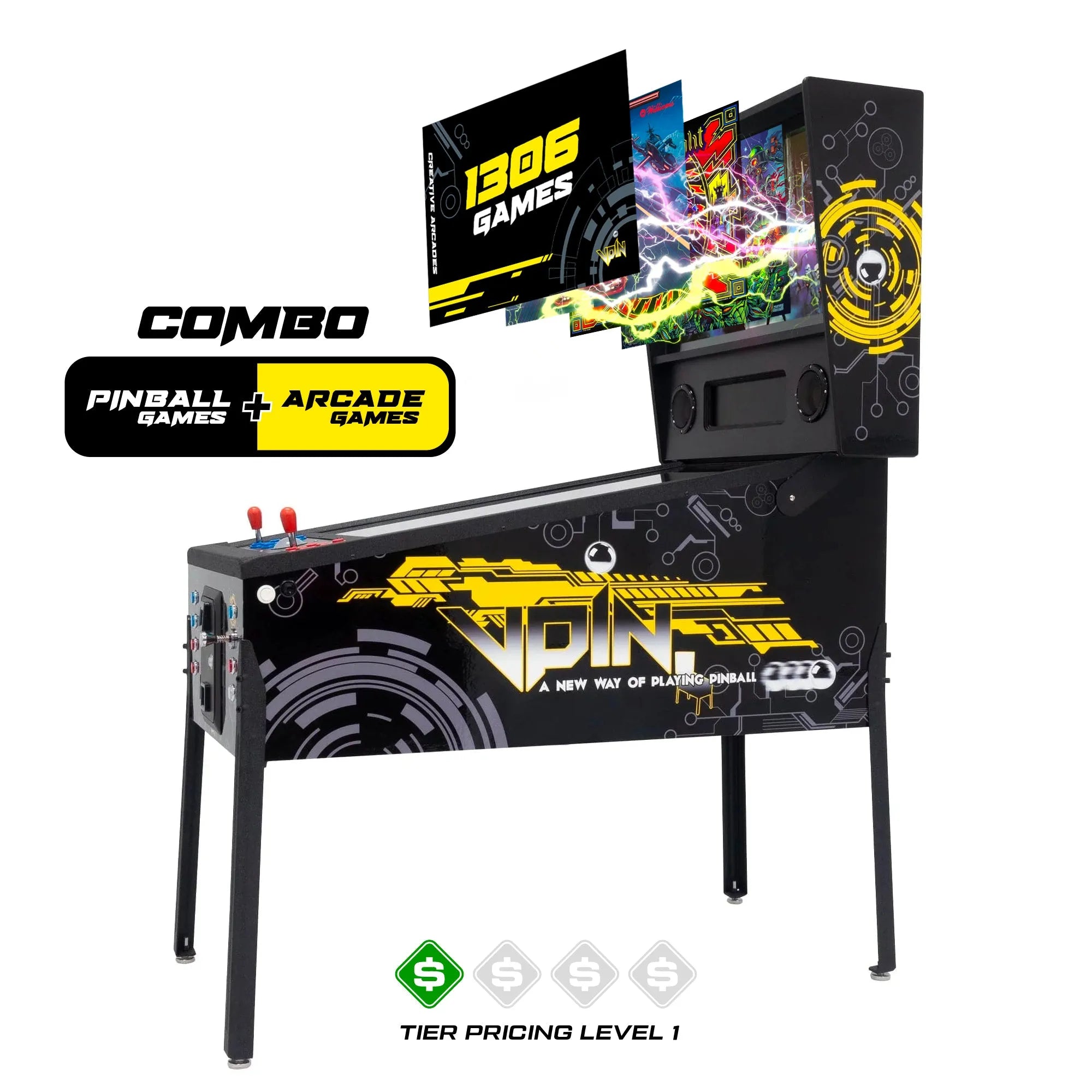 The Pincade Combo | Pinball & Arcade All-In-One Machine | 2 Player | 1306 Games