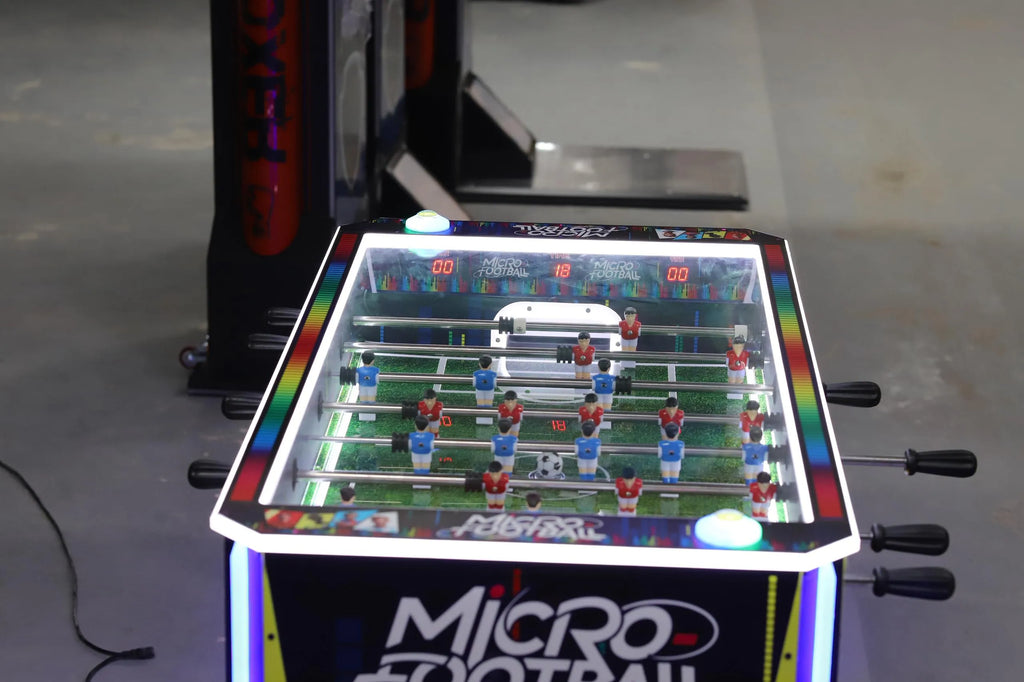 Micro Football™ Foosball Table with Soccer Ball Elevator Center, Digital Score Boards, and LED Neon Cabinet Lights