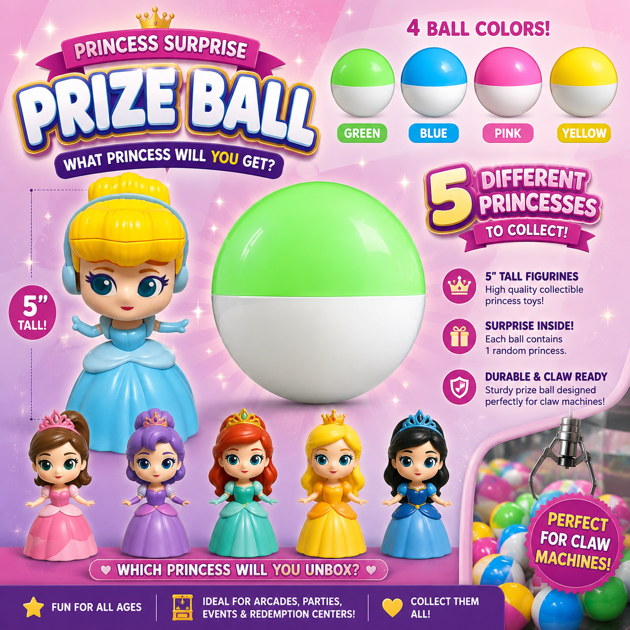 5 inch Prize Balls - Assorted Colors - Princess Surprise - Set of 25