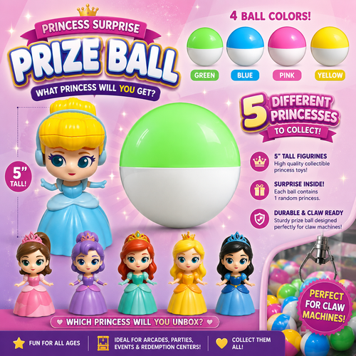 5 inch Prize Balls - Assorted Colors - Princess Surprise - Set of 25