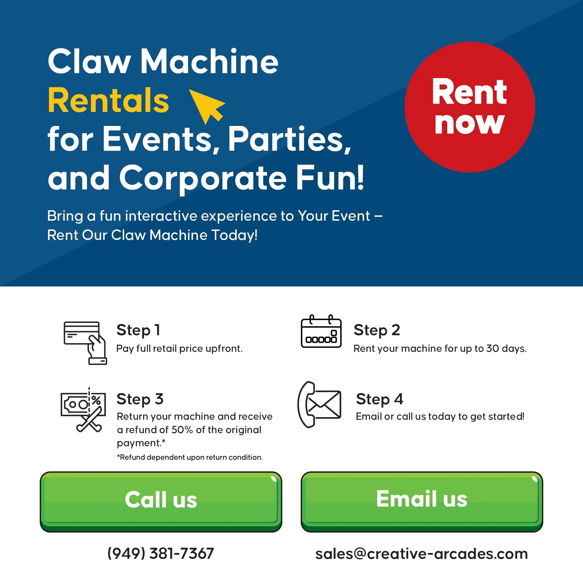Glow Box™ 21" Claw Machine with 7 Color Neon Cabinet Lights