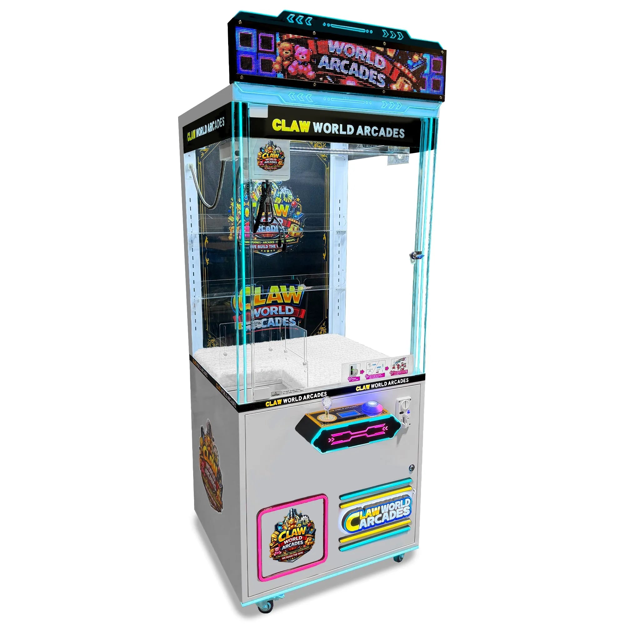 Claw World Arcades™ - 31" Mid-Size Claw Machine with Digital Customizable Marquee and Neon Lights | White