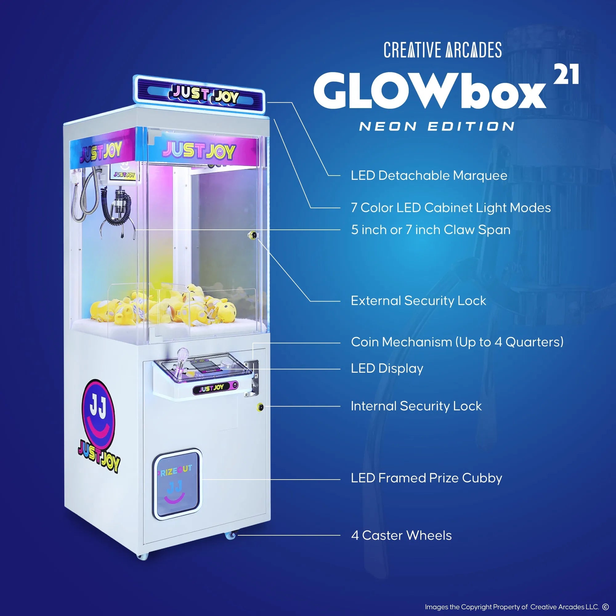 Glow Box™ 21" Claw Machine with 7 Color Neon Cabinet Lights