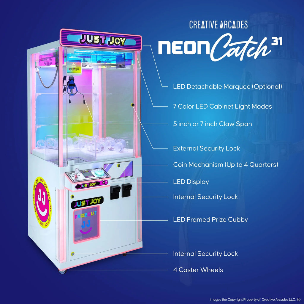Neon Catch™ 31" Claw Machine with 7 Color Neon Cabinet Lights