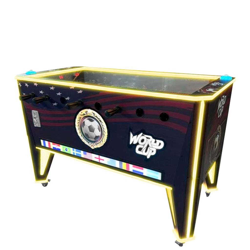Limited Edition World Cup Foosball™ Pro Arena Table with Soccer Ball Elevator Center, Digital Score Boards, and LED Neon Cabinet Lights