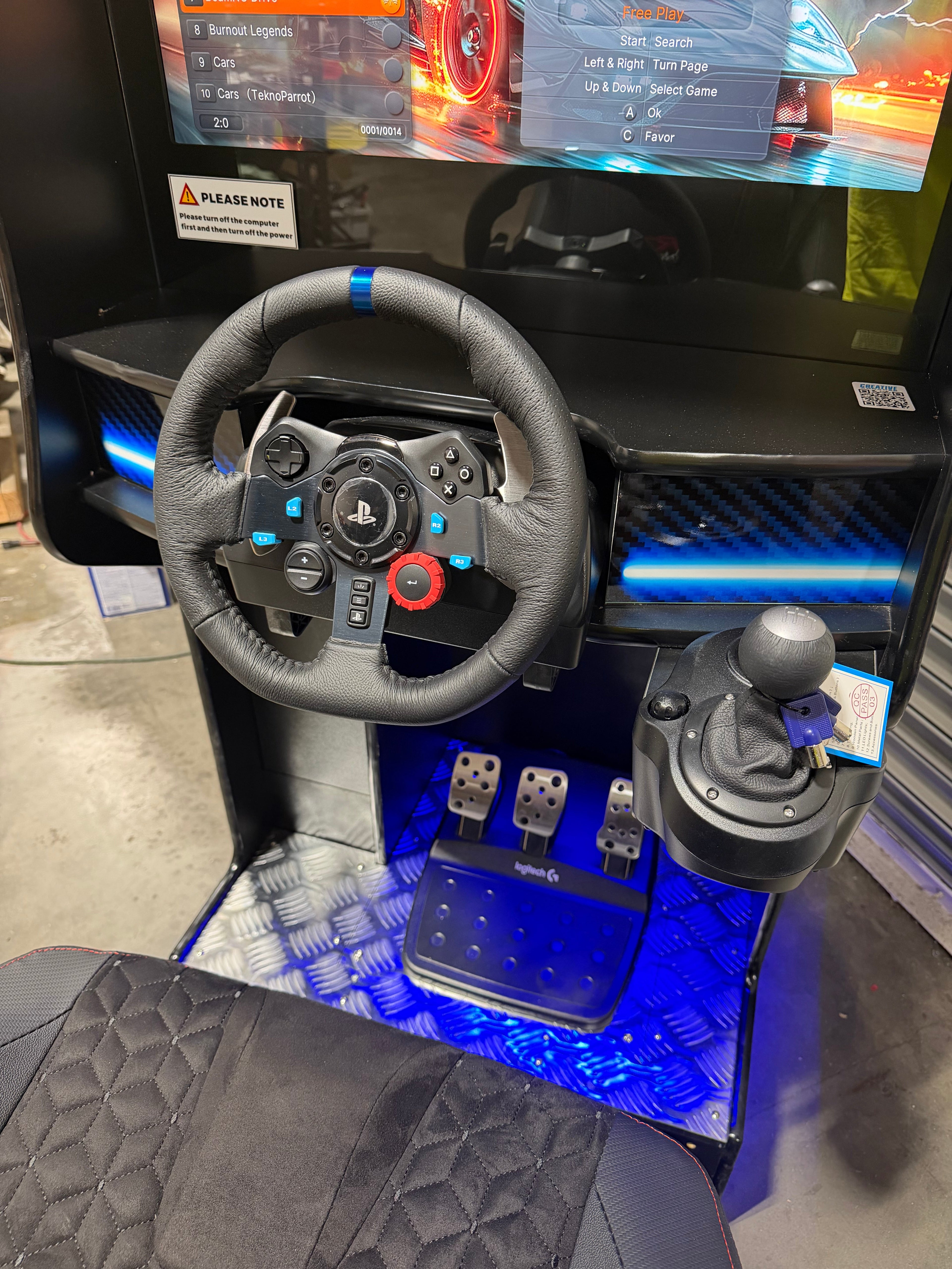 Nitro Link 4K™ Set of 2, 4, or 6 Sit Down Racing Simulator Arcade Machines with Neon Cabinet Lights and 236 Games