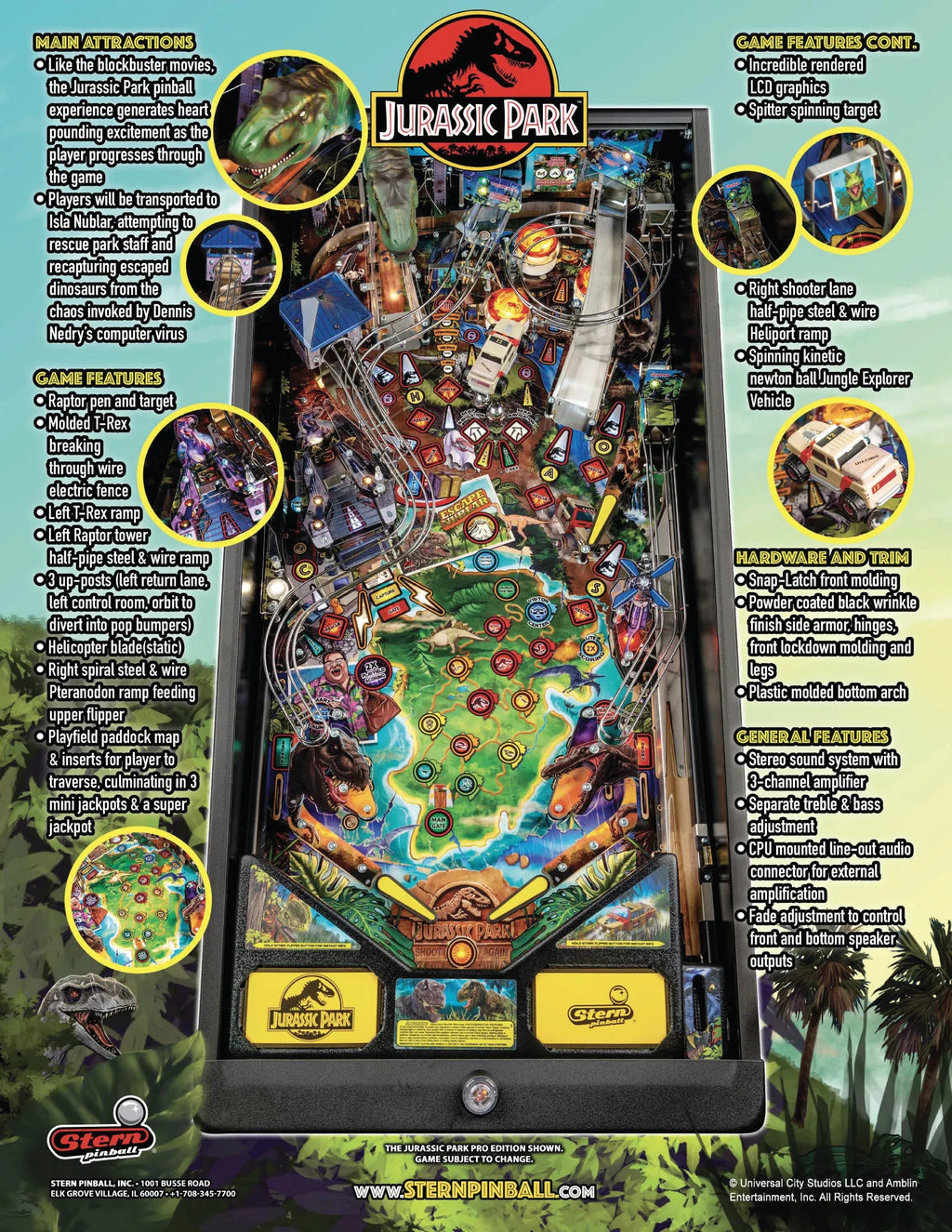 Pro Jurassic Park Pinball Machine by Stern Pinball