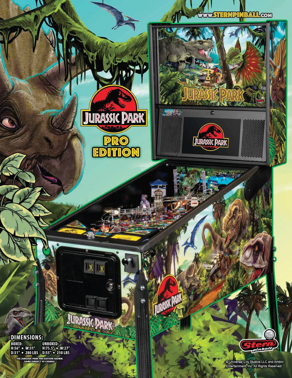 Pro Jurassic Park Pinball Machine by Stern Pinball