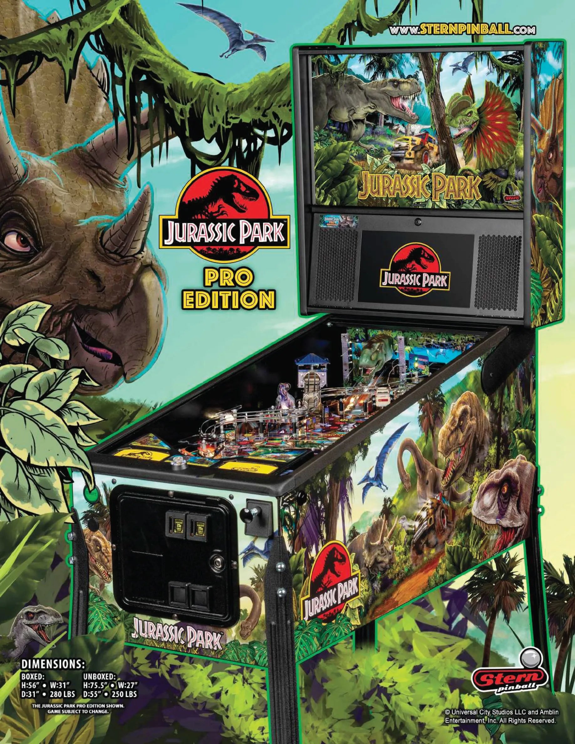 Pro Jurassic Park Pinball Machine by Stern Pinball